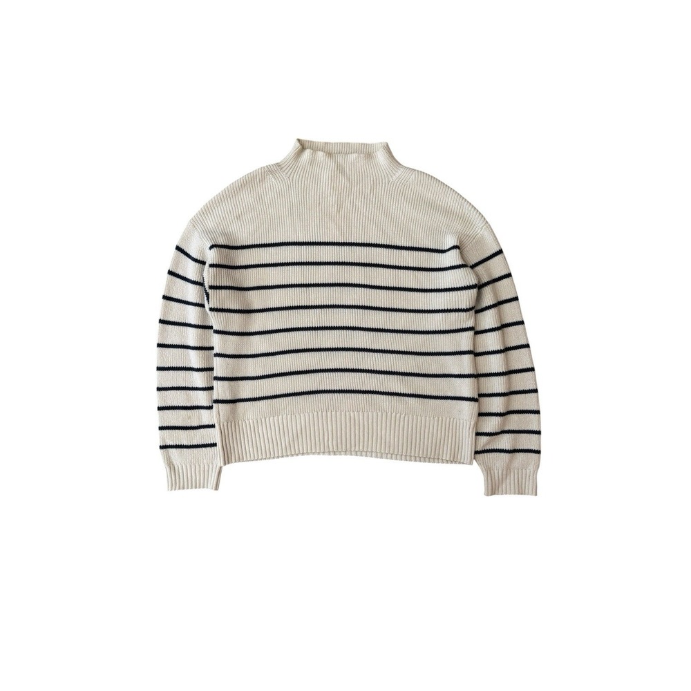 Anthropologie Maeve Striped Navy‎ and Cream Turtleneck Sweater Medium